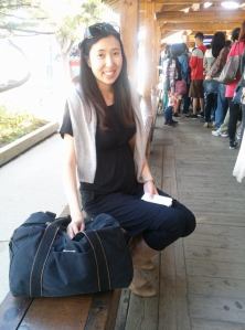 I am sitting, everyone else is standing (queueing)